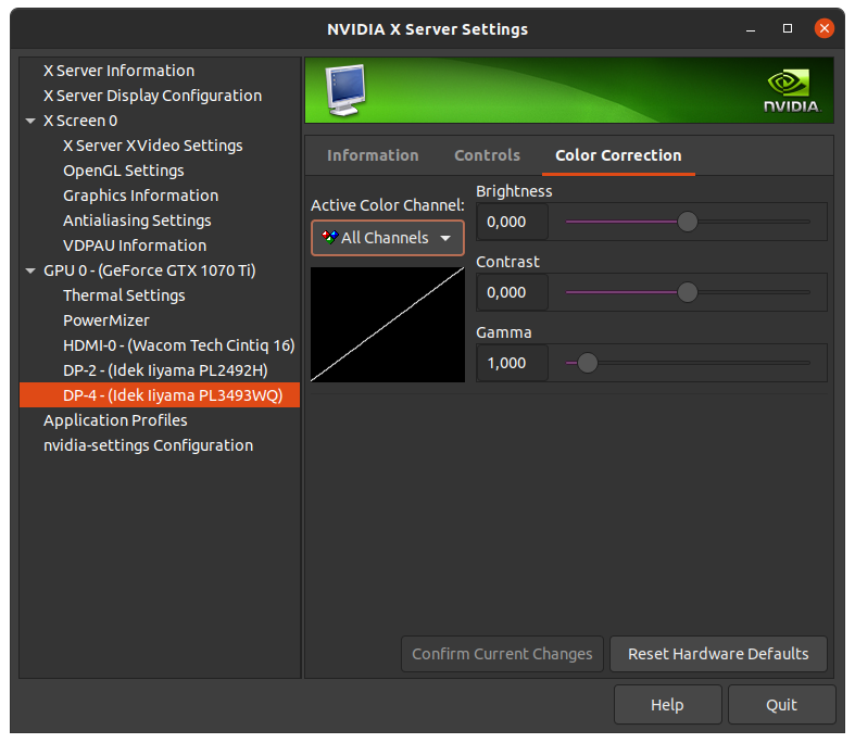 Capture d'écran des paramètres Nvidia